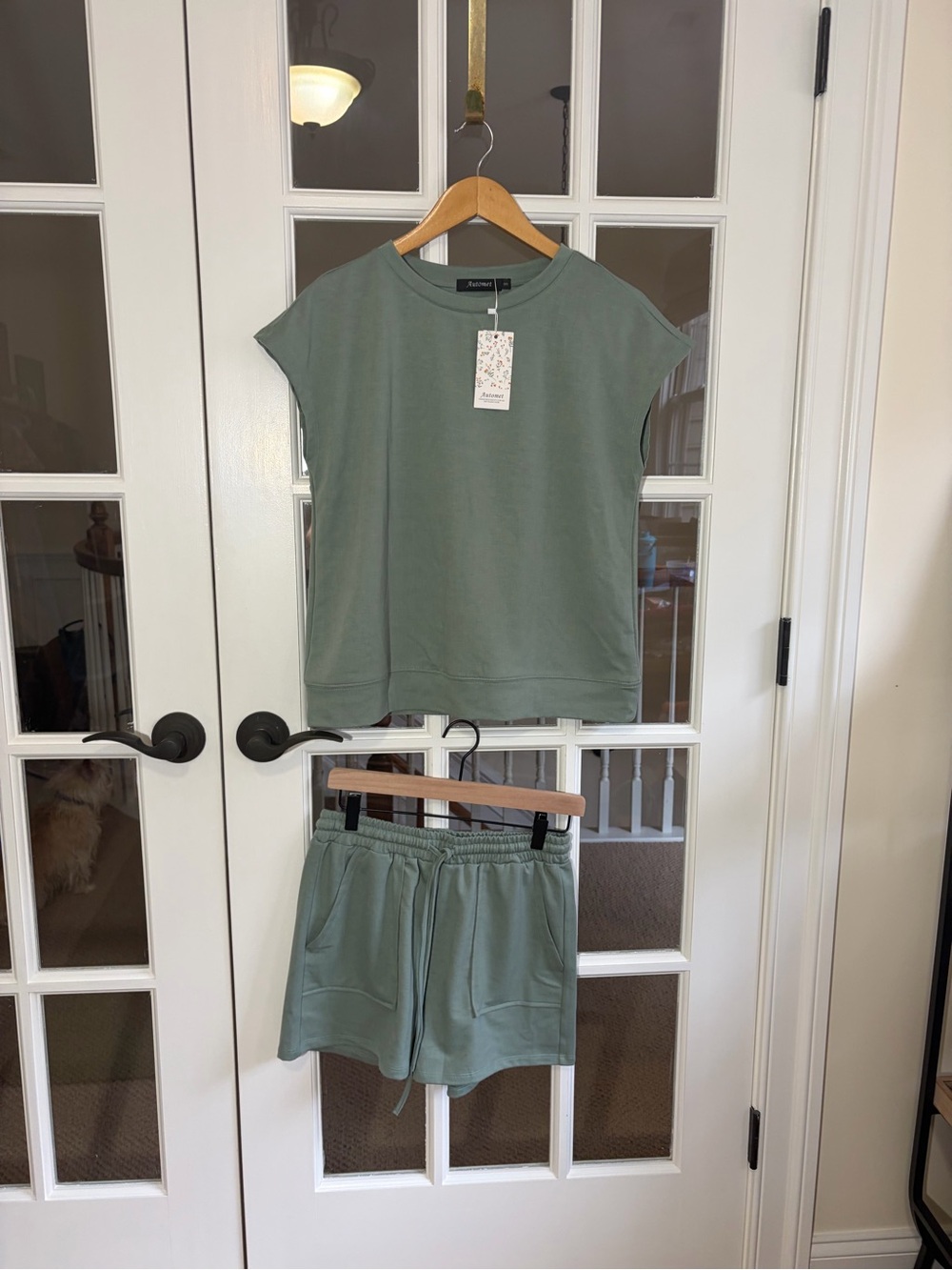 NWT Automet Matching Short Sleeve Top & Elastic Waist Shorts Set - Sage Green